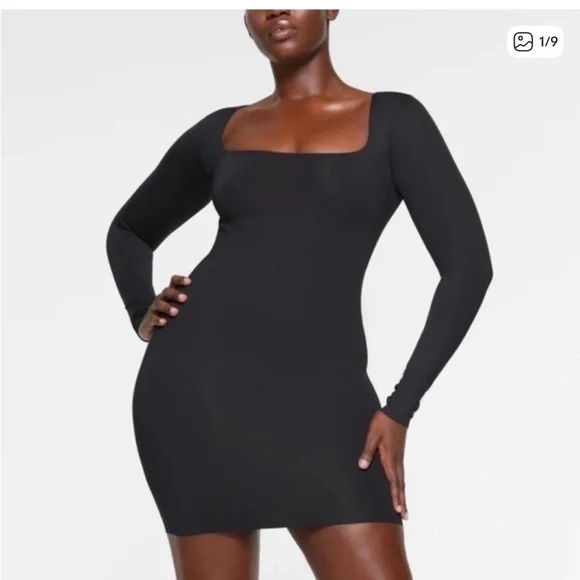 NWT SKIMS Body Long Sleeve Mini Dress Size Large Built-in Shapewear - Picture 4 of 7